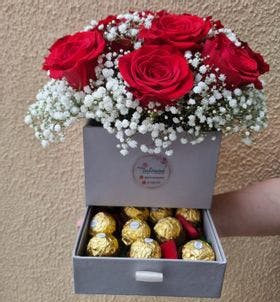Box Rosas e Chocolates. 