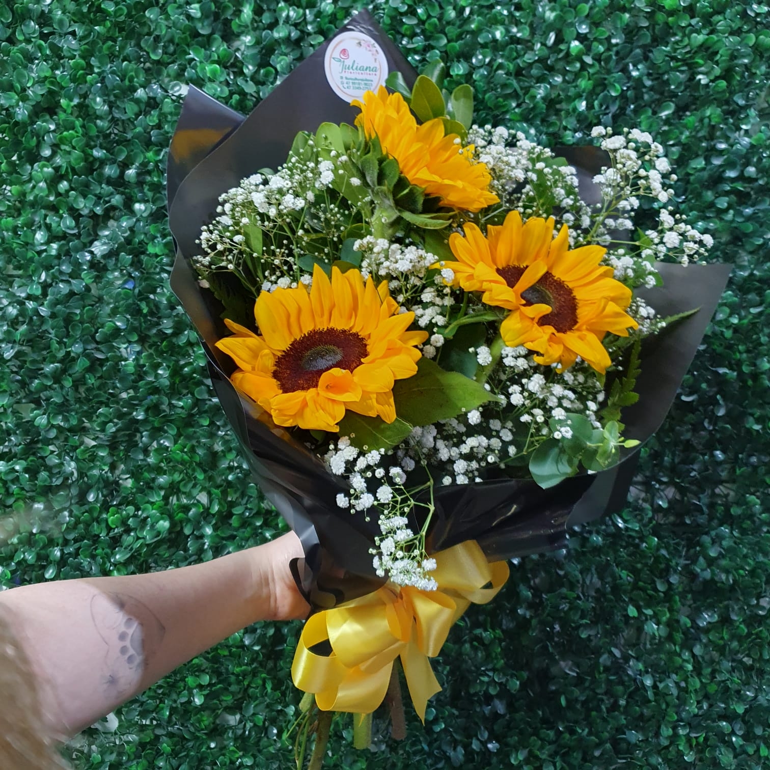 Ramalhete com 3 girassóis - Black