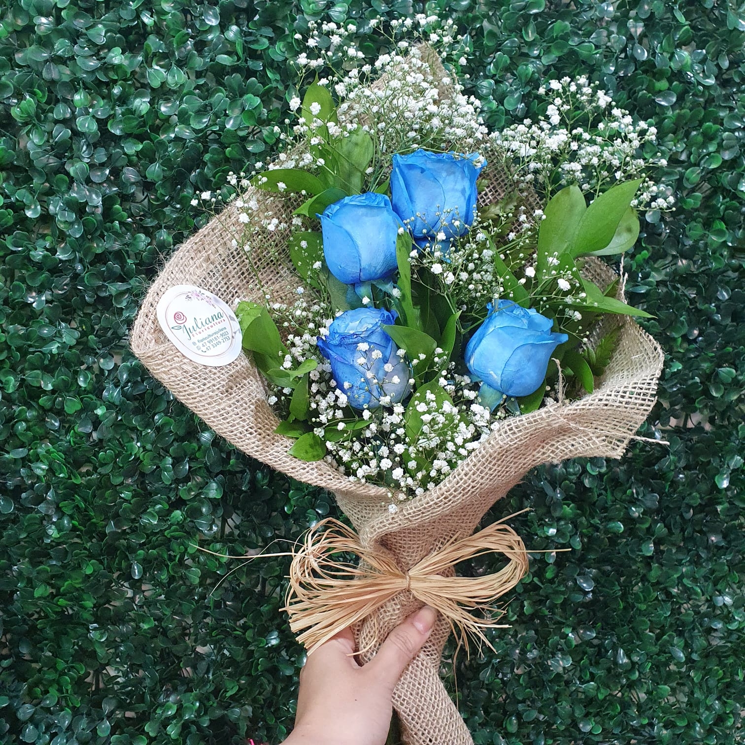 Ramalhete 4 Rosas azuis - Juta