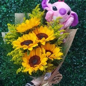 Ramalhete com 5 girassóis + Angel